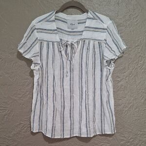 Rails Wome's White and Blue Striped Blouse Size L